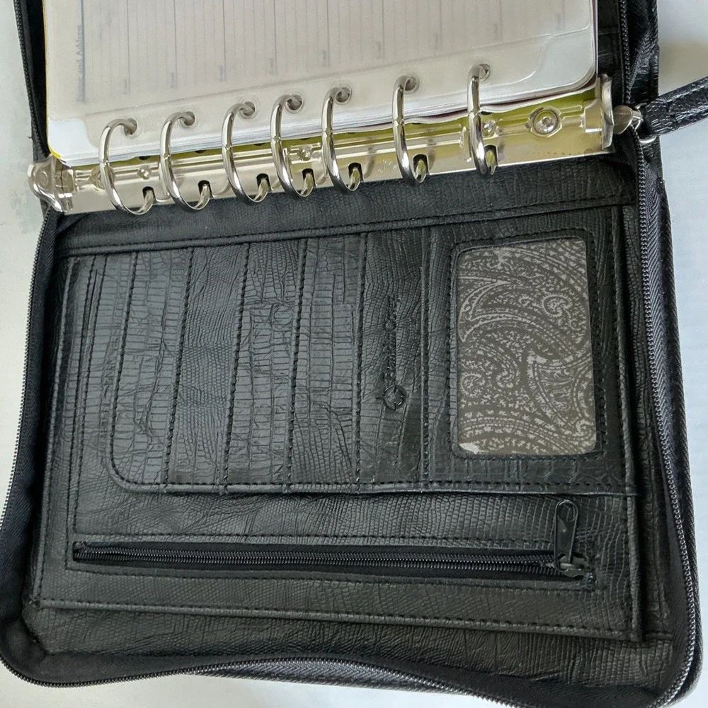 Franklin Covey Planner Binder Black Faux Lizard Zip Closure Professional Office
